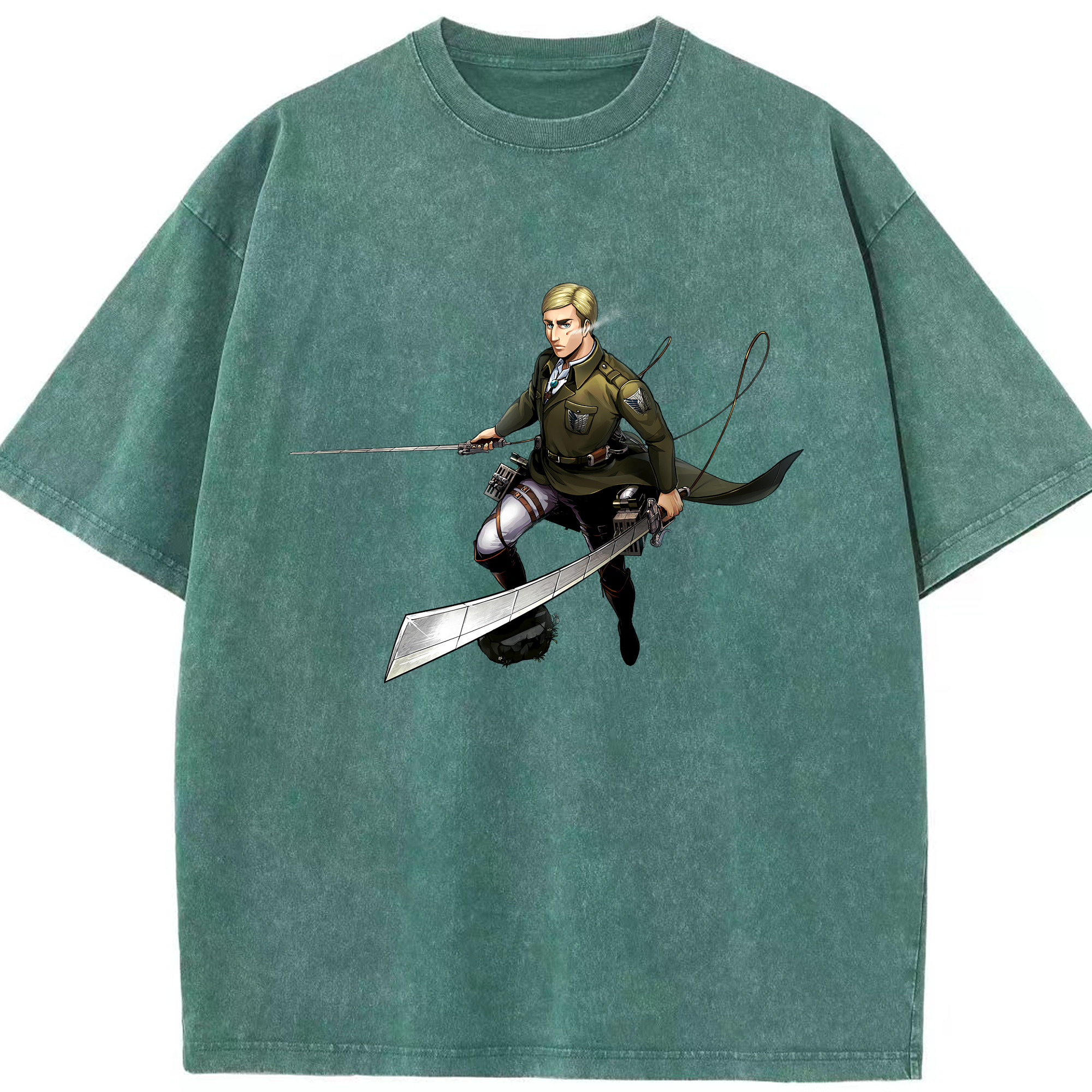 （画像用） 進撃の巨人 エルヴィン・スミス Attack on Titan Erwin Smith 綿100% ヴィンテージ風 半袖Tシャツ（フロントプリント）